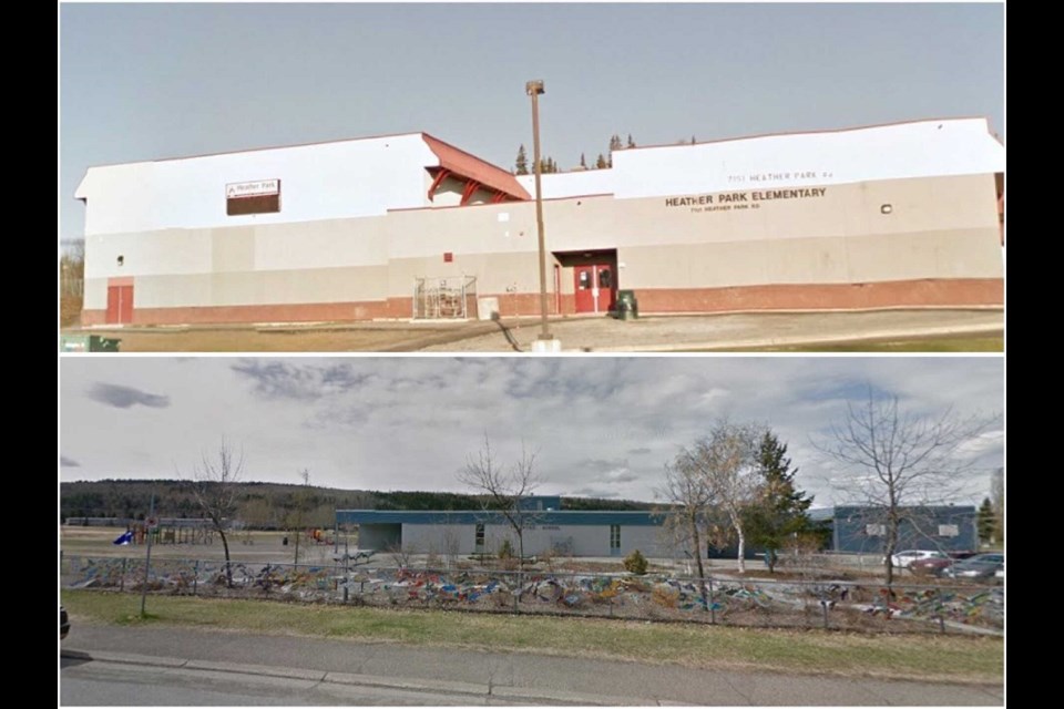 Heather Park Elementary (top) and Westwood Elementary are both members of School District 57 in Prince George. (via Google Maps/Edited by Kyle Balzer, PrinceGeorgeMatters)