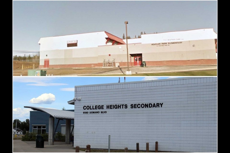 Heather Park Elementary (top) and College Heights Secondary were both alerted for COVID-19 exposure events on March 22, 2021.