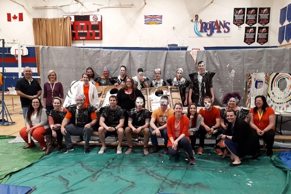 D.P. Todd staff after the event, held Tuesday (April 30) in the gym just before the lunch break. (via School District No.57)