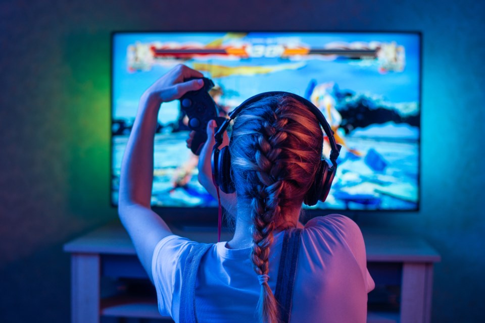 Girl playing video game