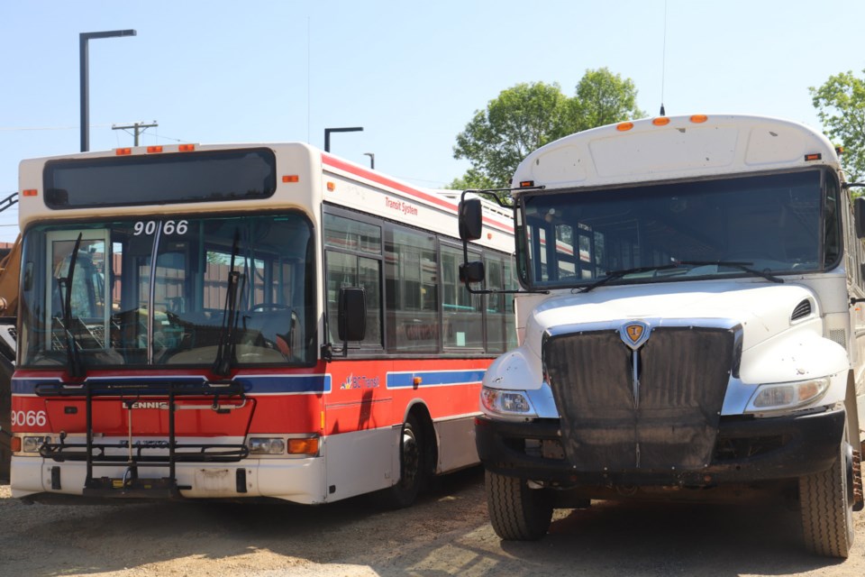 B.C. Transit and Pacific Western Transit donated these ageing buses to CNC's Heavy Mechanical Trades program (via Kyle Balzer)