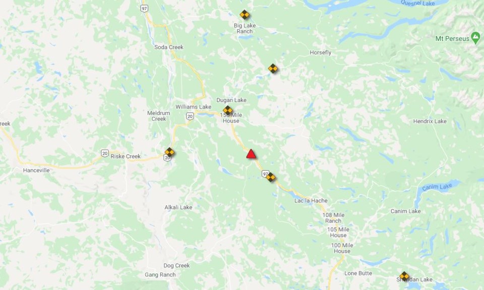 Highway 97 closure 150 Mile House - March 3, 2020