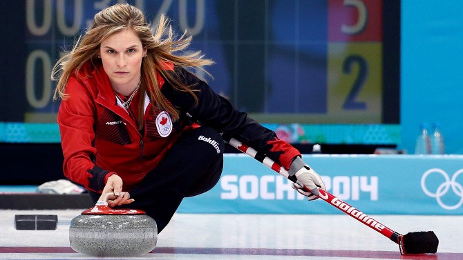 Jennifer Jones curling for Team Canada at the Sochi 2014 Winter Olympics (via The Canadian Press)