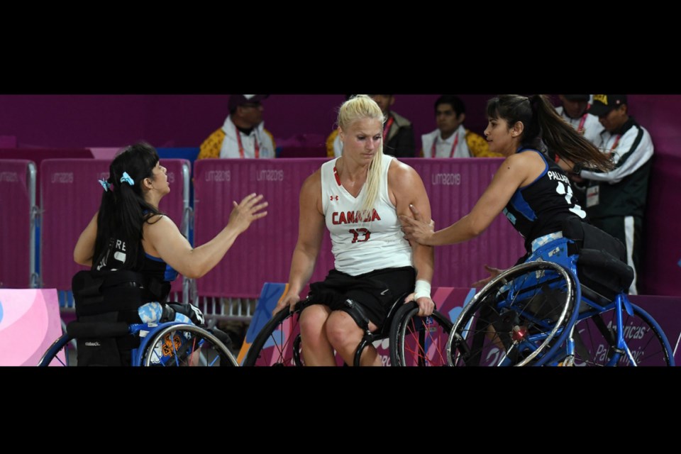Kady Dandeneau (#13) playing in the 2019 ParaPanAm Games for Team Canada against Argentina (via Canadian Paralympic team)