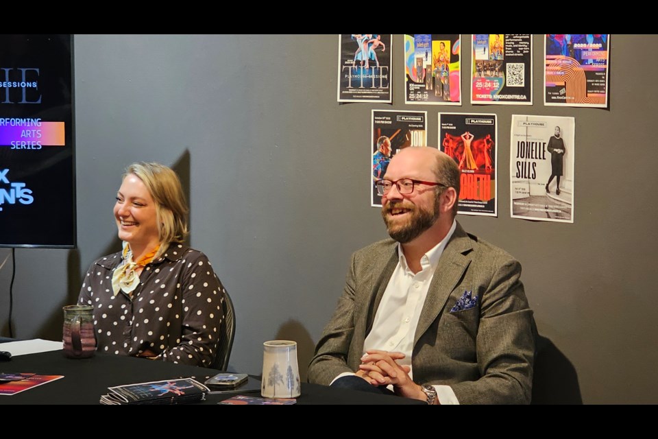Shelby Richardson, Community Arts Council performing arts program manager, left, and Rev. Dr. Bob Fillier, lead minister at Trinity United PG, discuss the new Performing Arts Series at Studio 2880 on Wednesday, July 16, 2025 in Prince George, BC.