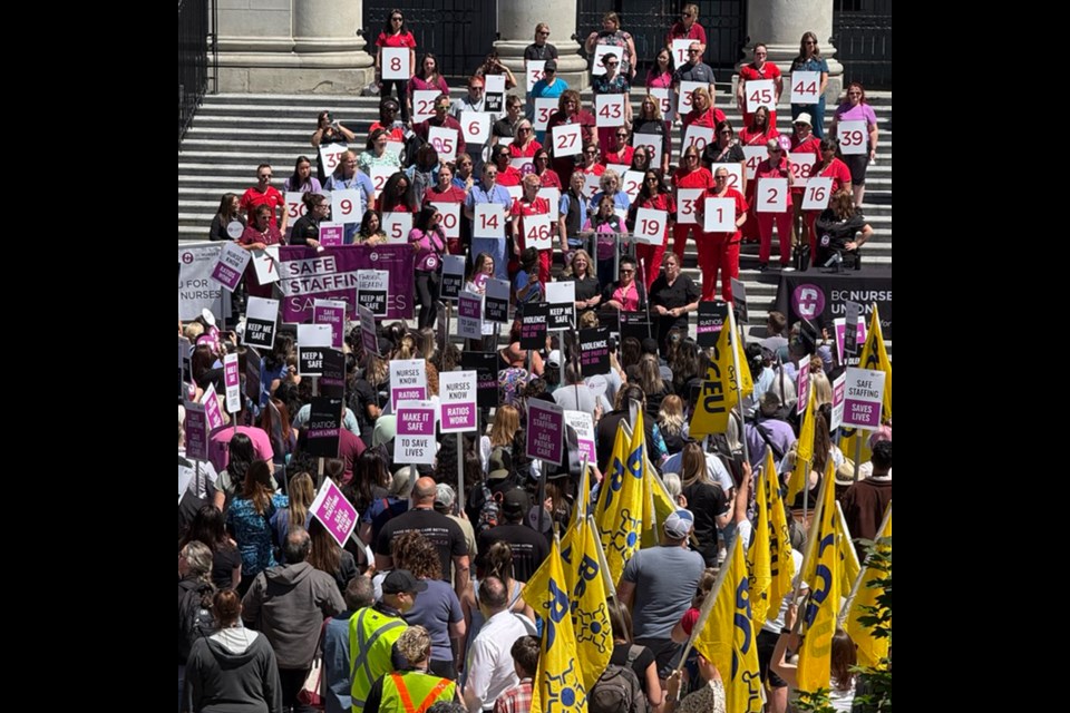 Nurses rally in Vancouver on Wednesday, May 28, 2025.