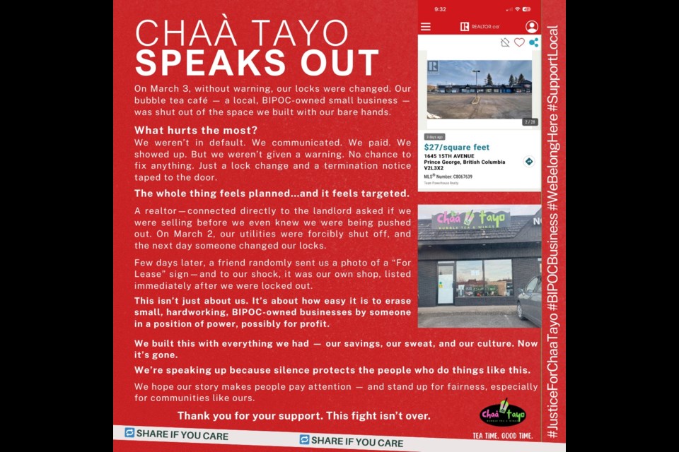A Facebook post from the owners of Chaà Tayo accuses their landlord of misconduct, which he denies.