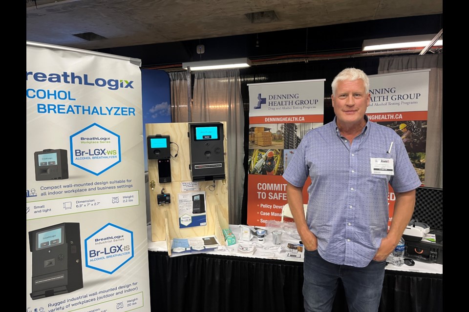 Tom Yearwood's Denning Health Group booth showcases new worksite breathalyzer technology during the Canada North Resources Expo at the CN Centre on Friday, May 23, 2025 In Prince George, BC.