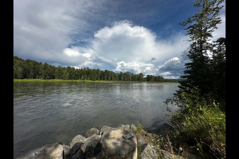 The Nechako River flows past Cottonwood Island Park on Saturday, July 26, 2025 in Prince George, BC.