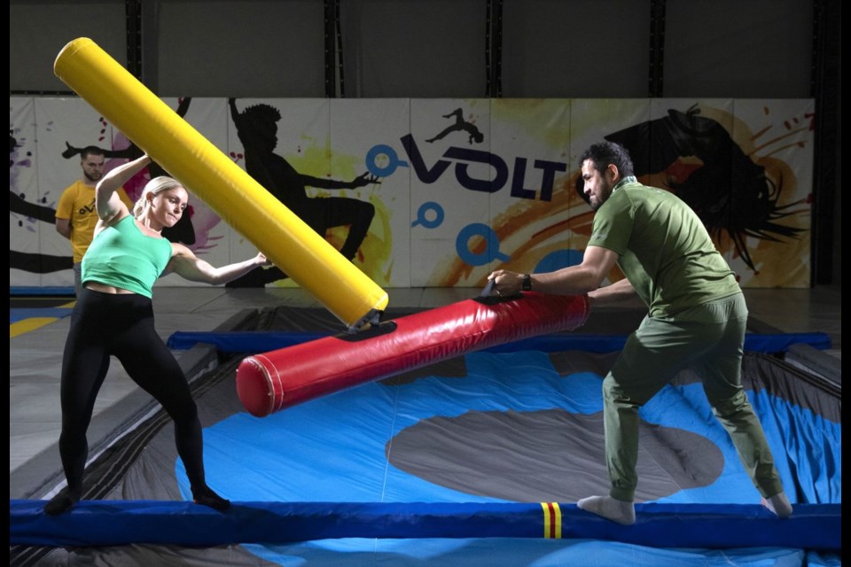 Joe Syme takes on the Gladiator Challenge as he and his sister Grace Dove from Prince George compete in Quebec against six other teams during The Amazing Race Canada in episode 6.