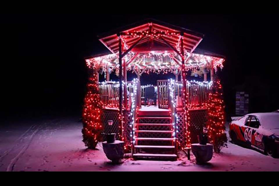 This gazebo that Rose Verkaik's dad built her when he was 80 years old is lit with his favourite coloured lights that stay on all year long.