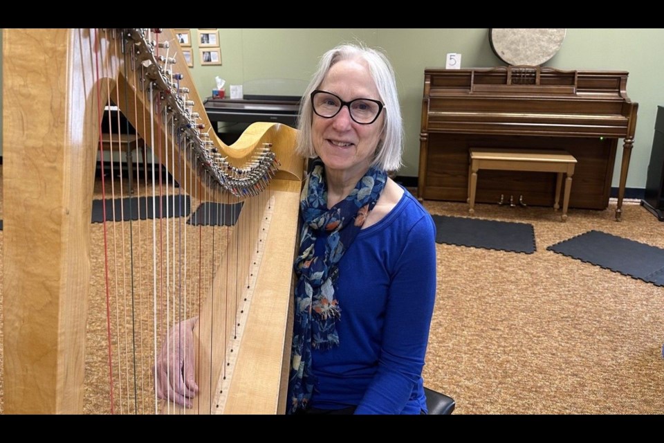 Lela Zimmer, 75, is a student at the Prince George Conservatory of Music who started playing harp about a decade ago.