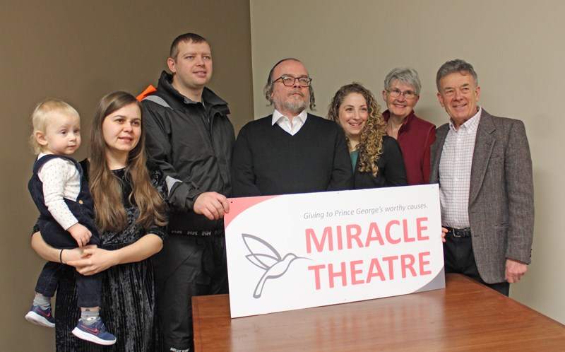 Eli Klasner with Ukrainian family Rostyslav, Iryna, and baby Martin Skoblenko as well as Miracle Theatre's Ted Price and Anne McLaughlin, and PGCF's Mindy Stroet. 