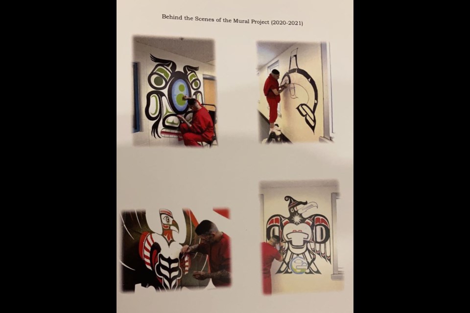 This is a page in Dylon McLemore's portfolio that shows the artist at work on the murals that grace the walls of PGRCC.