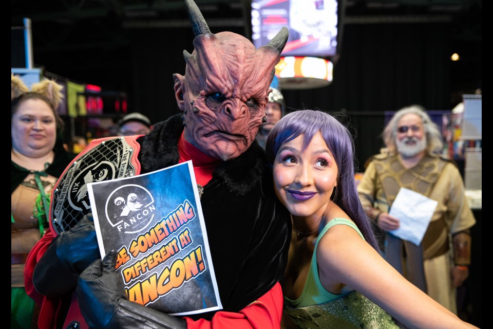 Conquest stars Mark Meer, left, who plays Dreadlord, and Washika William (Daria), pose for a promotional photo. The six-minute Barker Street Cinema film was shot last year at Northern FanCon in Prince George.