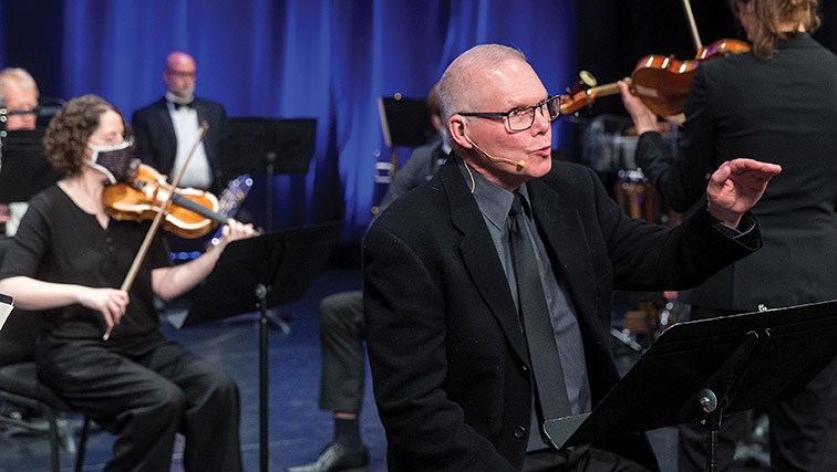 Citizen Photo by James Doyle/Local Journalism Initiative. Doug Jones narrates the Prince George Symphony Orchestra's production of Peter and the Wolf on Saturday night at Studio D.