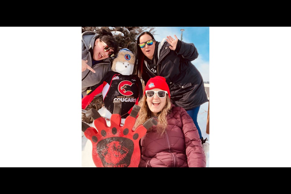 Gordie the Snow Boy is ready for the Prince George Cougars hockey games Tuesday and Wednesday. Take a photo with him #PGSnowCheer. Sarah Bonnar, front, Samantha Dube, top left, and Rene Wade, created Gordie to cheer on the Cougars.
