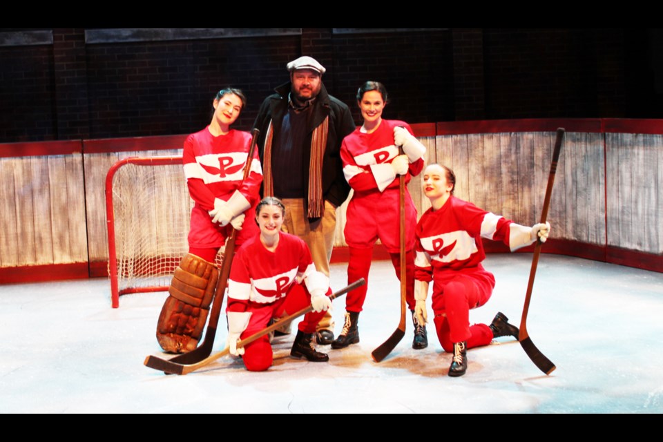 Theatre NorthWest presents Glory by Tracey Power, a play about the least known best female hockey team in Canadian history. Actors include Morgan Yamada, from top left, William Kuklis, Emma Rendell, and from bottom left,  Becky Frohlinger and Hailey Gardiner. 