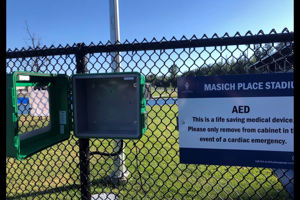 A life-saving AED device stolen from Masich Place Stadium has been found, according to a City of Prince George spokesperson.
