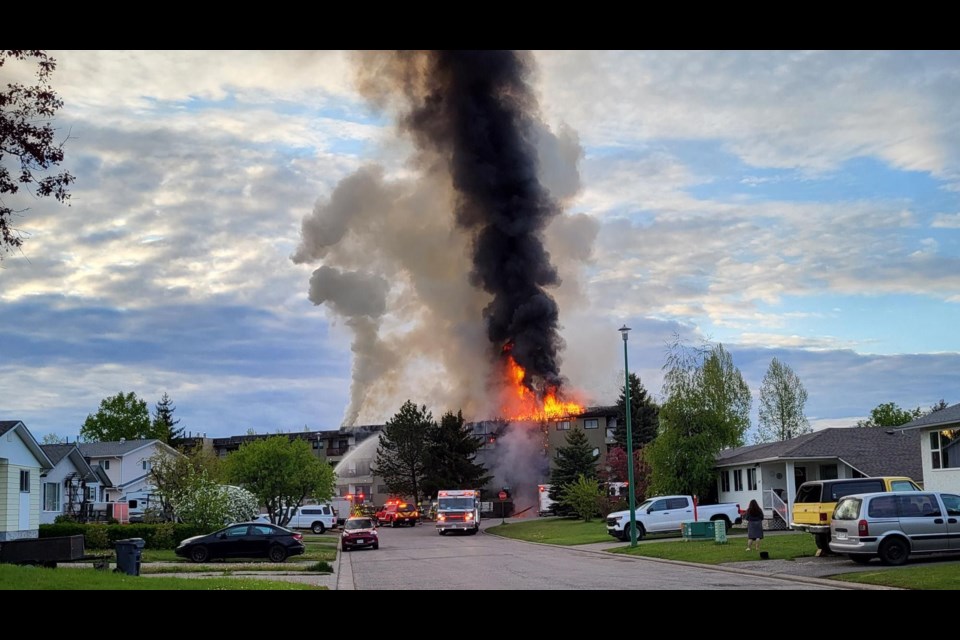 Boardwalk Apartments on Killoren Crescent in the Heritage area of Prince George was on fire at 5:45 am Thursday, May 22, 2025.