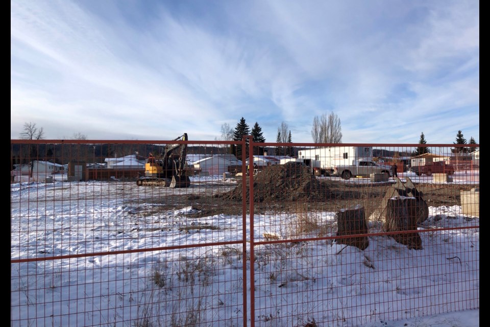 Tree stumps are seen along Union Street at the site of the Harmony House project on Friday.