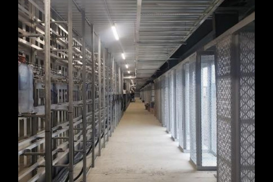 The interior of Iris Energy's Mackenzie data centre is seen in an Iris Energy handout photo.