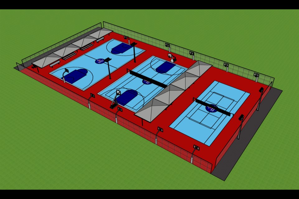 This image shows an artist's conception of the proposed  multi-sport courts.