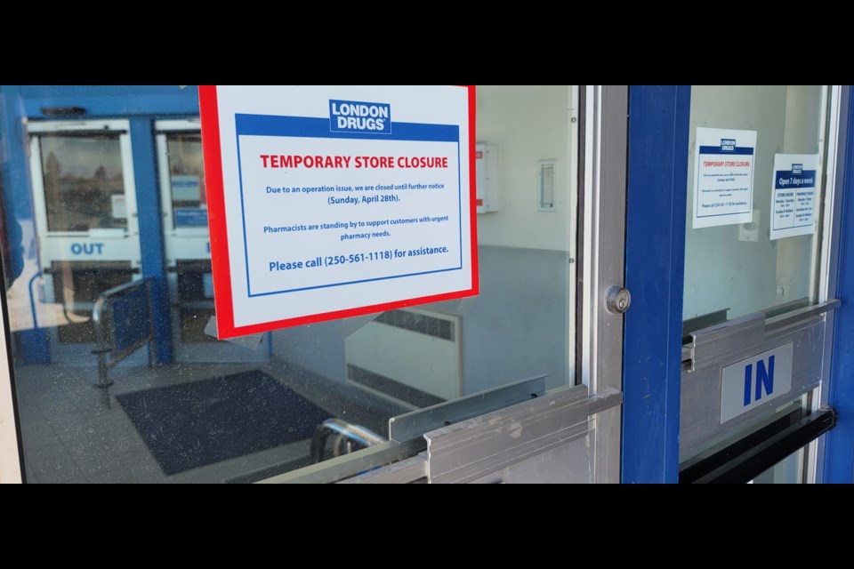 This is the sign posted on the door of the Prince George London Drugs store after it was affected by a cyberattack which forced the retail chain to close its stores in Western Canada.