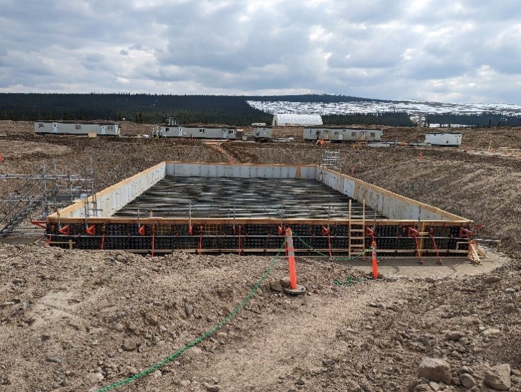The first ball mill foundation has been poured at the Blackwater Gold site 160 km southwest of Prince George.