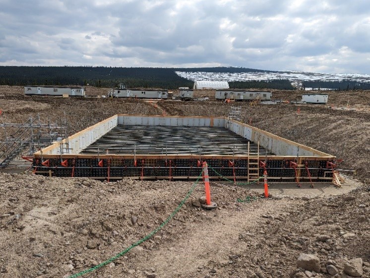 The first ball mill foundation has been poured at the Blackwater Gold site 160 km southwest of Prince George.