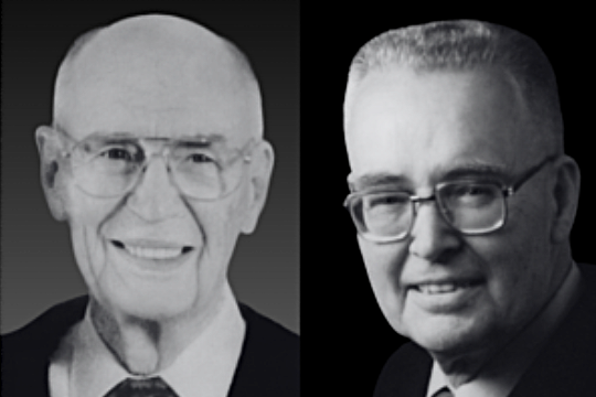 Sinclar Group Lumber Products  founding partners Bob Stewart, left and Ivan Andersen established the Prince George-based company in 1962. They were posthumously inducted May 5, 2025 into the Business Laureate BC Hall of Fame at a ceremony in Vancouver.