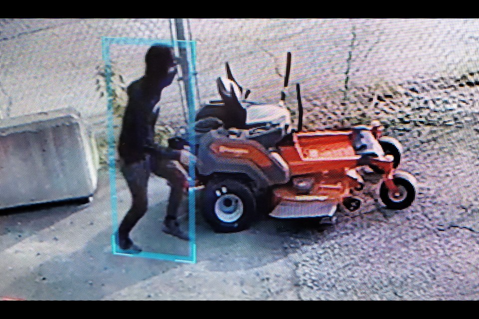 This is the suspect in the yard at Summit Power Tools in downtown Prince George who allegedly ttacked mechanic Mike Gunther with a pair of pliers and left him with a serious eye injury when he confronted him on Wednesday morning (May 8, 2025).