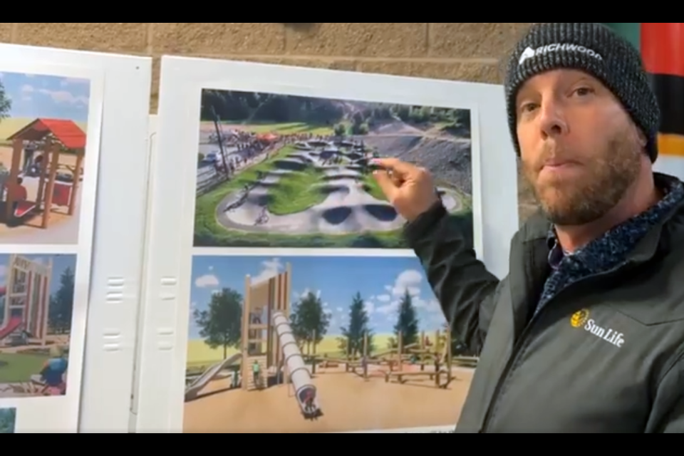 David Mothus points to some of the features of a competition-quality pump track, which is to be included in a new multi-activity park being planned for Prince George.