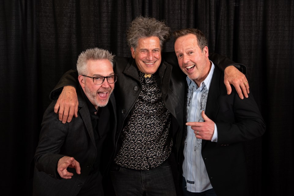 From left, The Way To The Heart producer Norm Coyne hams it up with lead actors Bob Blumer and Peter Graham-Gaudreau during Saturday's movie premiere at the Civic Centre.