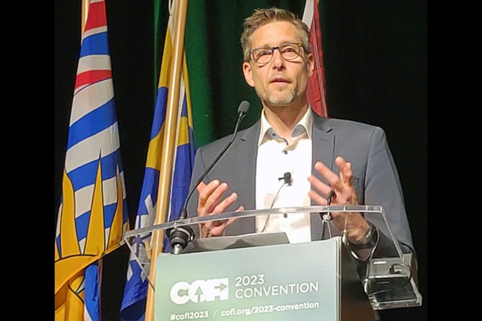 Dominik Roeser, a UBC forest resouces management associate professor, speaks at the B.C. Council of Forest Industries convention, April 6 in Prince George.