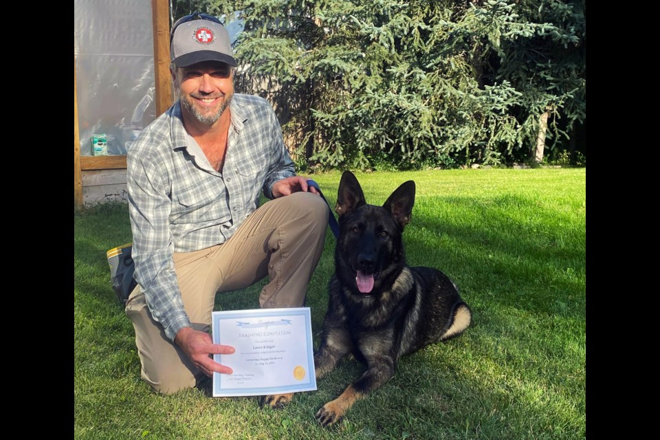 Lance Barrowman of Houston and his German shepherd Jagger graduated top of the class in their BC Search Dog Association training course.