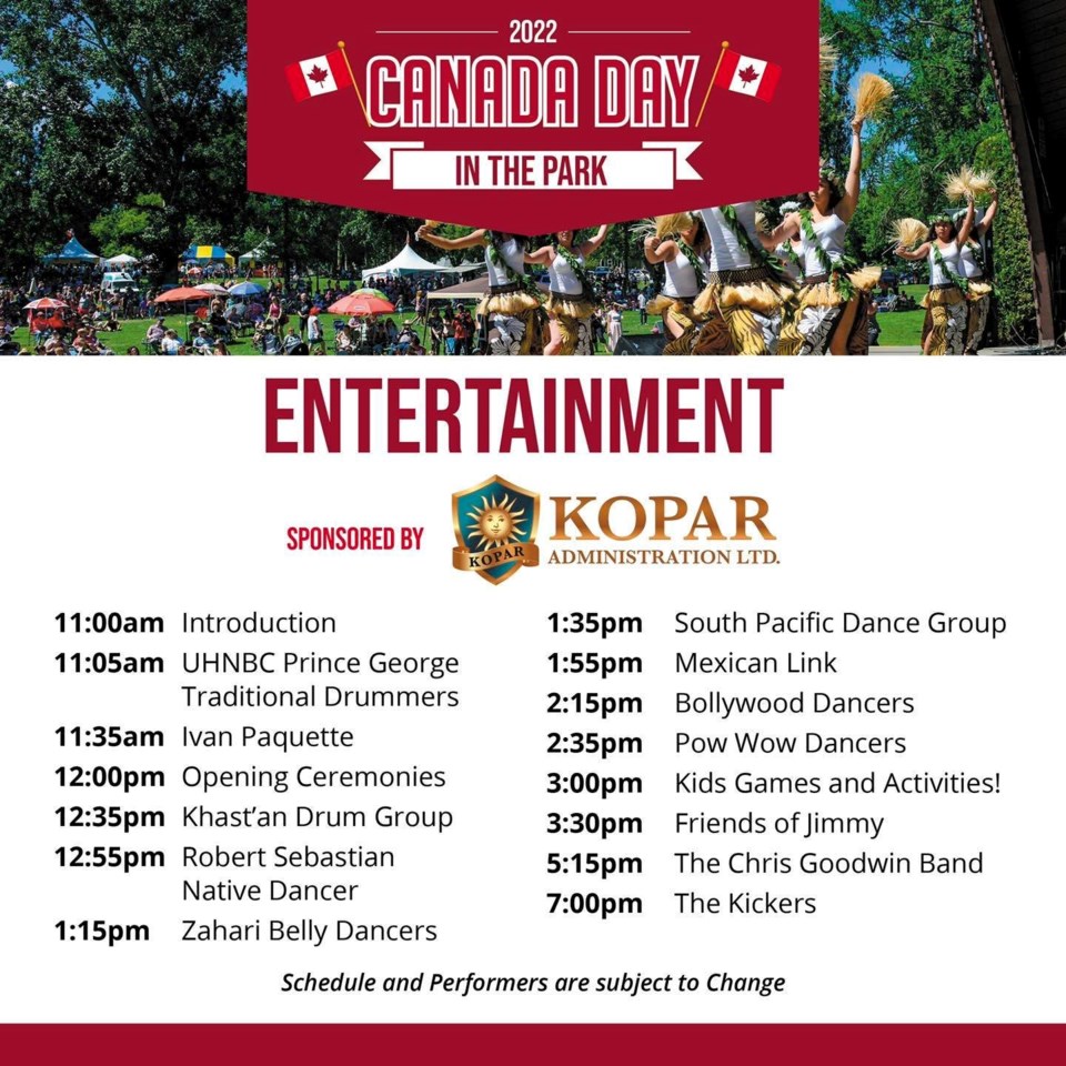 Canada Day Schedule 2022