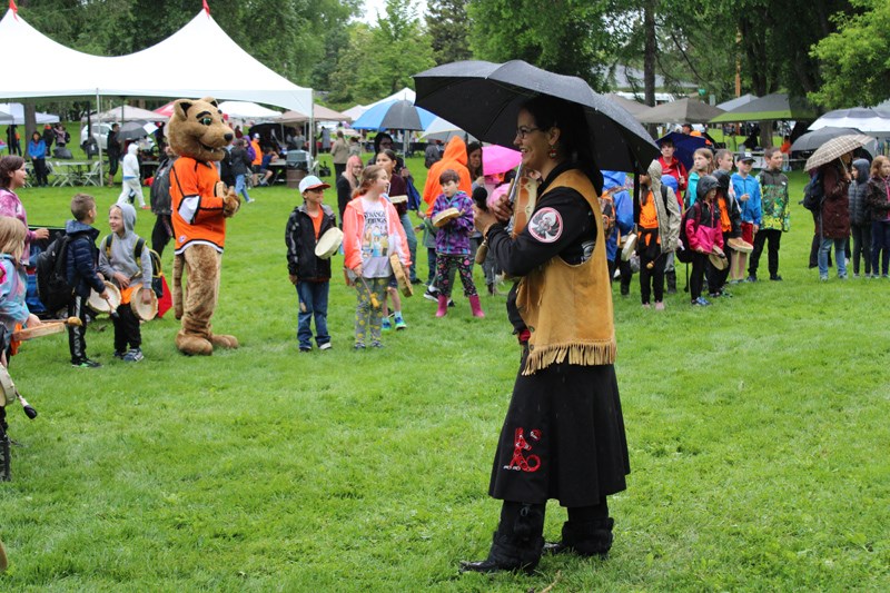 SD57 language and culture vice-principal Jen Pighin led a drum circle. 