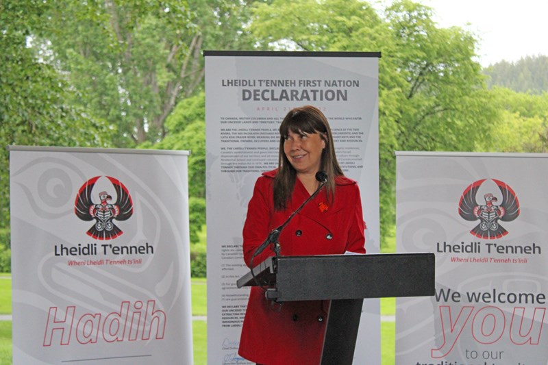 Lheidli T'enneh Chief Dolleen Logan made the annoucment June 21 at the pavilion in Lheidli T'enneh Memorial Park