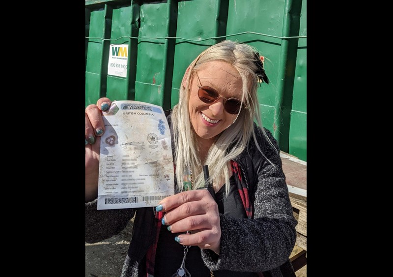 A birth certificate recovered while volunteers cleaned debris at Moccasin Flats. 