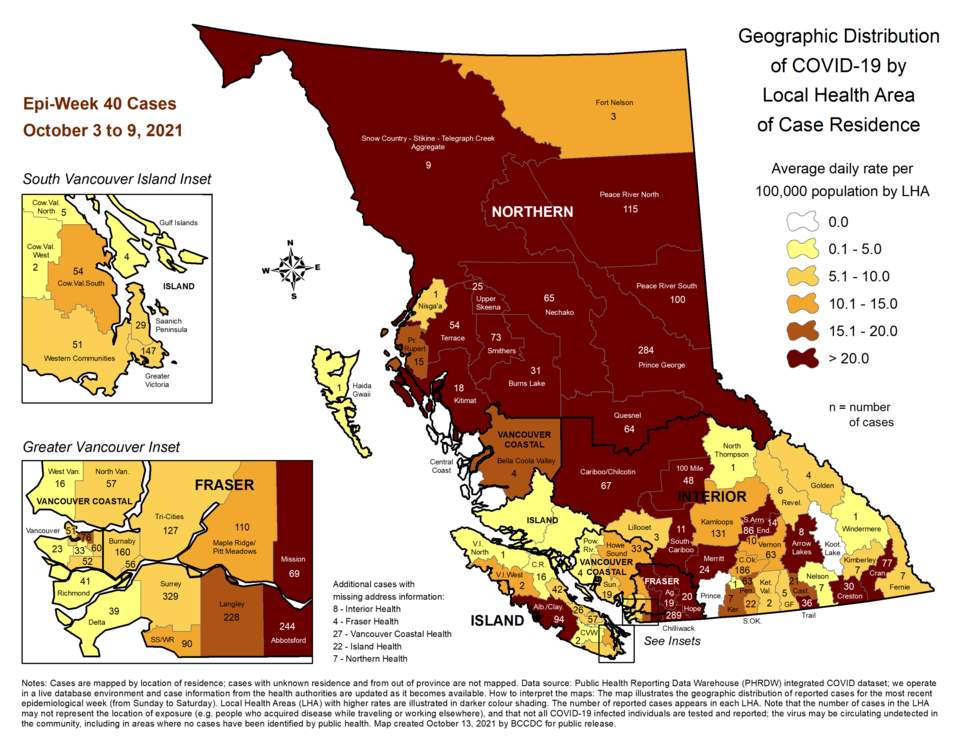 COVID case counts in Northern BC Oct. 15 21