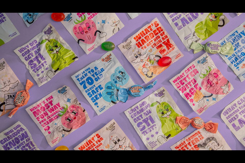 Jems, a Canadian condom company, wants to get the conversation started with these cheeky hard-candy wrappers geared for those 65+.