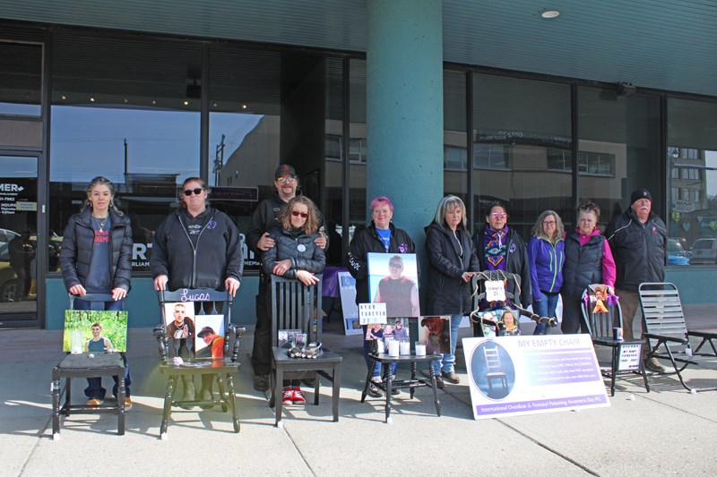 Family members gathered in front of MP Todd Doherty's office to mark the sixth anniversary of the B.C. government declared toxic drug deaths a public health crisis. 