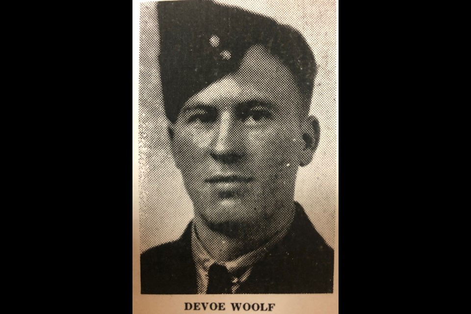 Flying Officer DeVoe 'D.V.' Woolf and the seven-man crew of his Halifax bomber were shot down over Belgium on Dec. 26, 1944.