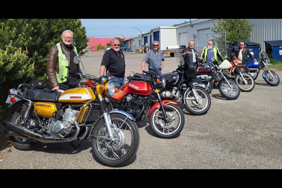 Prince George Vintage Motorcycle Club members, from left, Olaf Starck, Neil Miller, Guy Hudson, Ted Kohlen, Hans Rasmussen and Earl Dugdale came down to The Citizen to talk about how a former member of the club gifted his beloved bike to them to fix up and sell as his final wish was for the club to donate the proceeds to the Prince George Hospice who made his final days easier. 