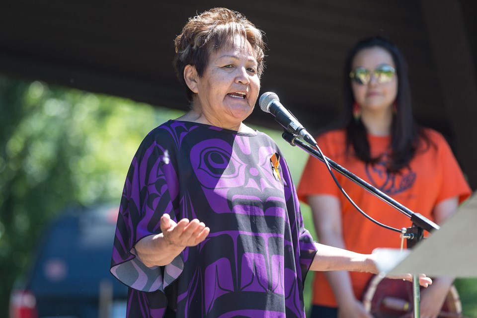 Lheidli T'enneh Elder Edie Frederick speaks during an Every Child Matters event early this summer in Prince George.