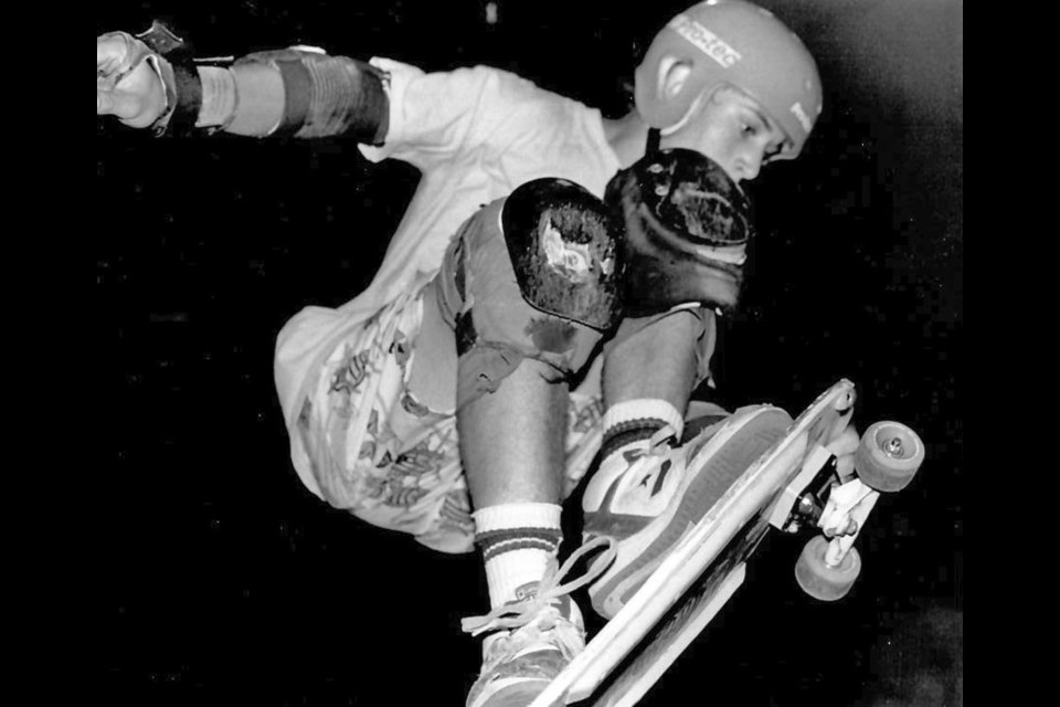 Jon Lundgren skateboarding in Kelowna in the summer of 1988.