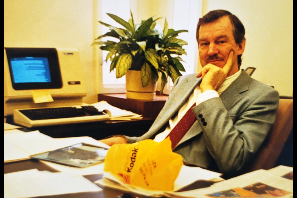 Former Prince George Citizen managing editor Roy Nagel sits in his corner office at the former Citizen building at 150 Brunswick St. He worked at the paper from 1982-1997.