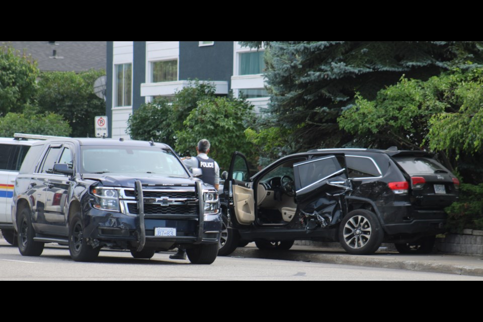 Prince George RCMP deal with the aftermath of a high-stakes arrest in the area of Winnipeg and Fourth Avenue on Monday afternoon.