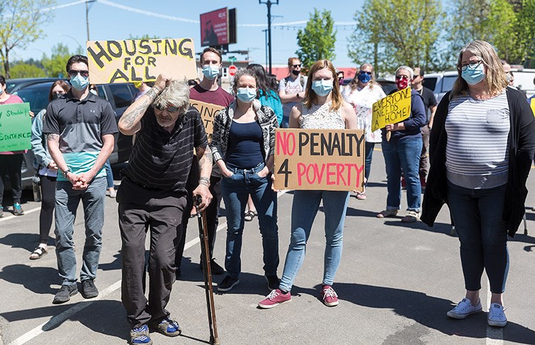 Citizen Photo by James Doyle/Local Journalism Initiative. A rally in support of Prince George's homeless population was held on Friday afternoon on George Street in an empty lot that is scheduled to become a community garden. 